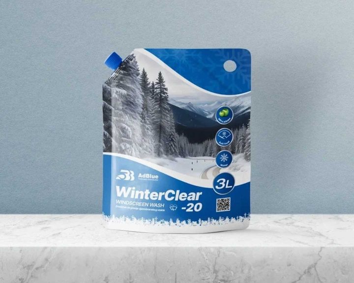 Dizajn doypack pakovanja za zimsku tečnost za brisače winterclear - Agencija za digitalni marketing Sarajevo - Bosna i Hercegovina